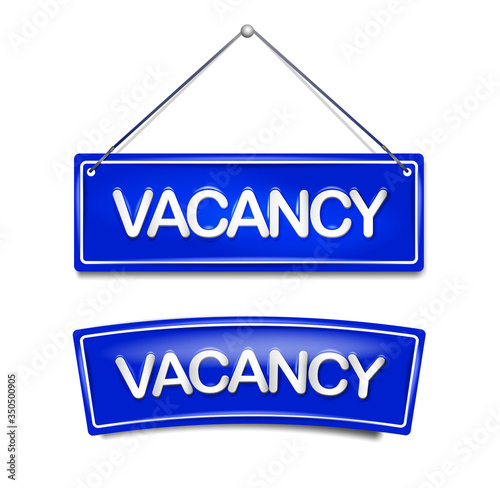 vacancy icon hiring for new job in door plate in blue. Vector template for vacant at home
