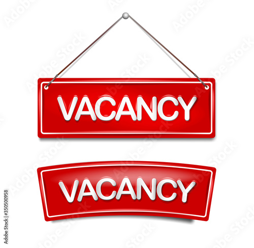 vacancy icon hiring for new job in door plate in red. Vector template for vacant at home

