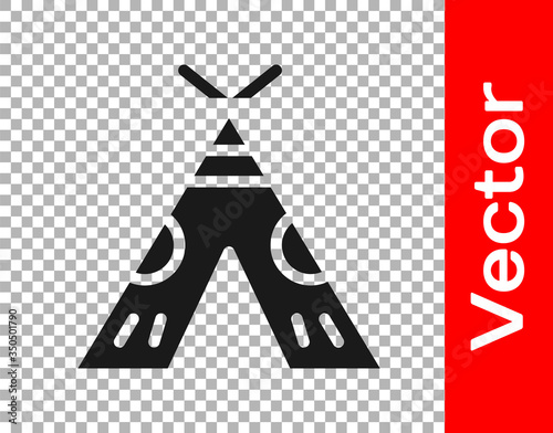 Black Traditional indian teepee or wigwam icon isolated on transparent background. Indian tent. Vector