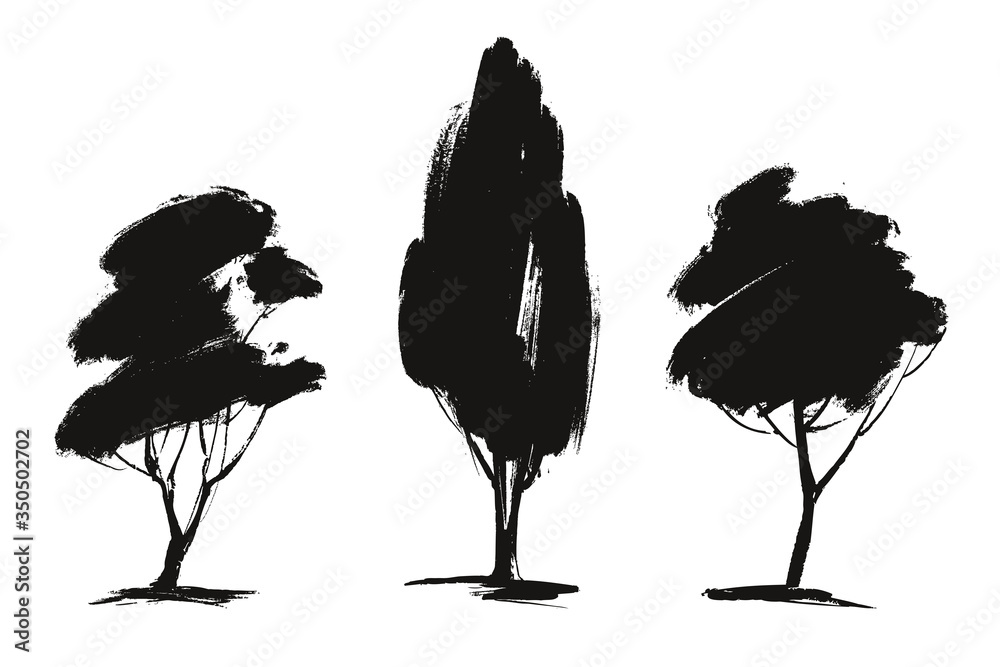 Obraz premium Tree set floral elements, nature, hand drawn vector illustration sketch isolated on white background