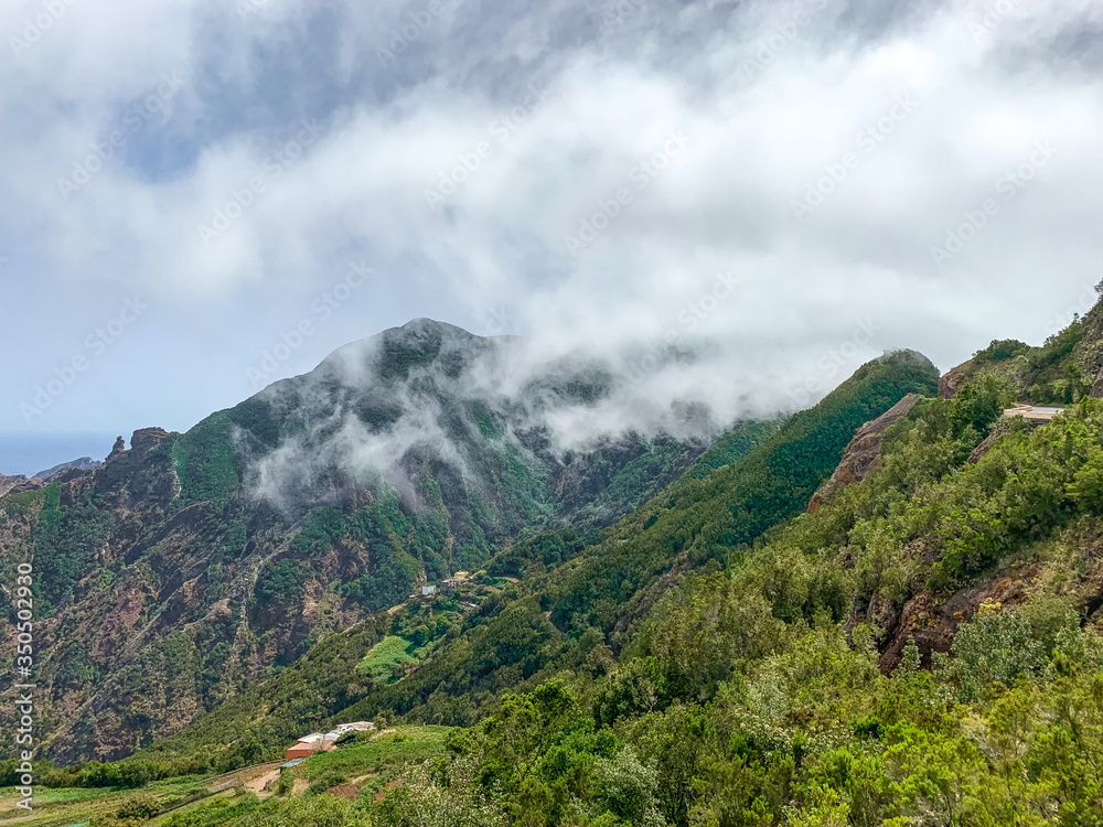 Viewpoint in Anaga Rural Park with white clouds, Tenerife - Canary Islands
