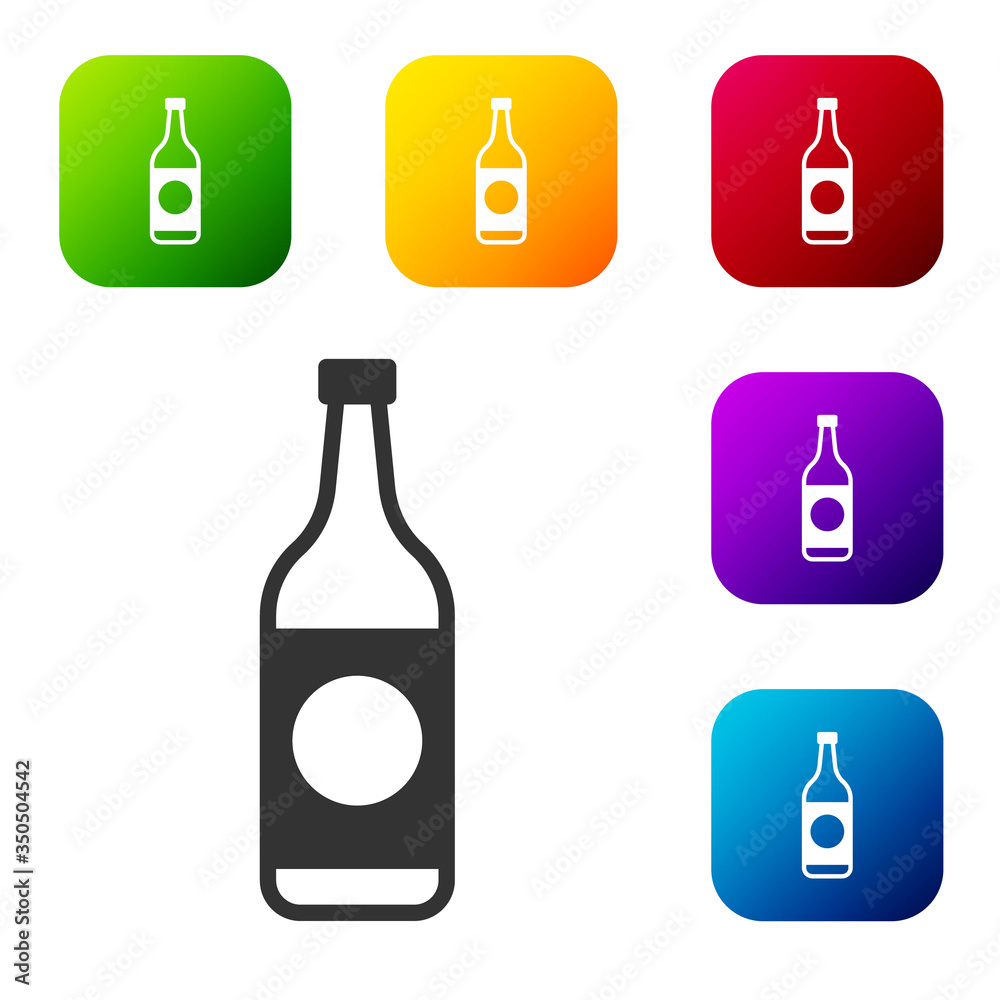 Black Beer bottle icon isolated on white background. Set icons in color square buttons. Vector Black Beer bottle icon isolated on white background. Set icons in color square buttons. Vector