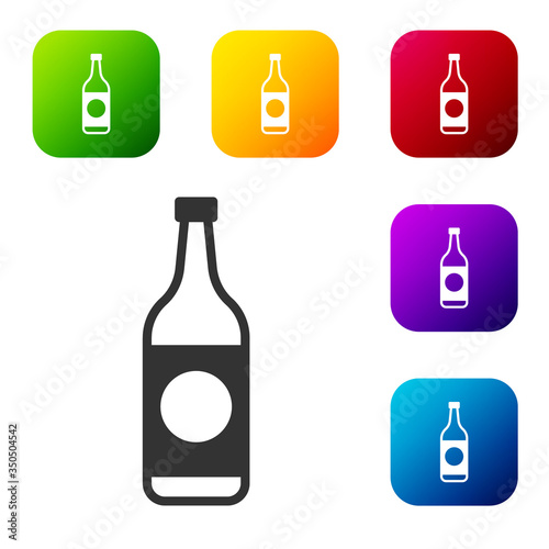 Black Beer bottle icon isolated on white background. Set icons in color square buttons. Vector