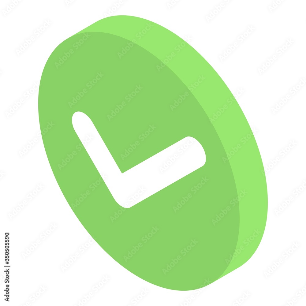 Approved sign icon. Isometric of approved sign vector icon for web design isolated on white background Approved sign icon. Isometric of approved sign vector icon for web design isolated on white background