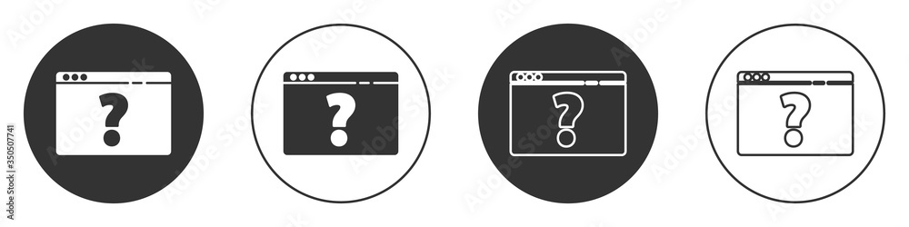 Black Browser with question mark icon isolated on white background. Internet communication protocol. Circle button. Vector Black Browser with question mark icon isolated on white background. Internet communication protocol. Circle button. Vector