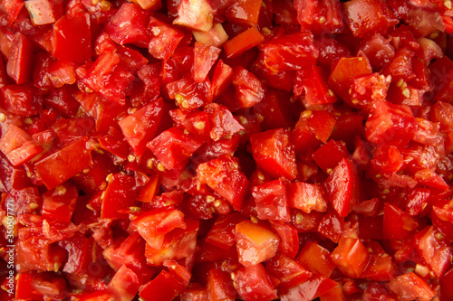 Closeup texture on chopped ripe tomatoes © Hihitetlin