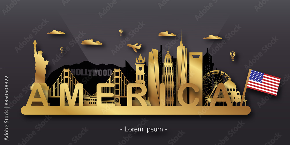 Φωτογραφία USA America Travel postcard, poster, tour advertising of world famous landmarks