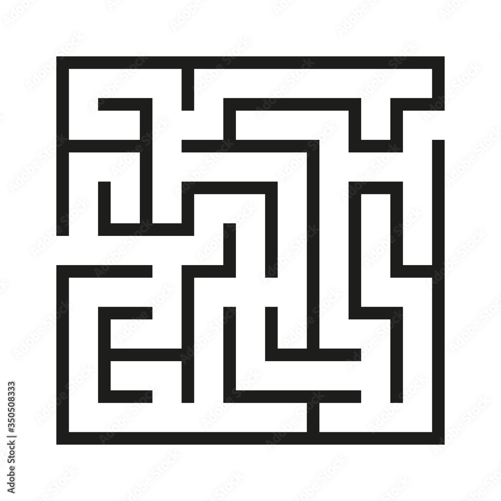 Black square vector maze isolated on white background. Black labyrinth with one right way. Vector maze icon. Labyrinth symbol. Kids puzzle Black square vector maze isolated on white background. Black labyrinth with one right way. Vector maze icon. Labyrinth symbol. Kids puzzle