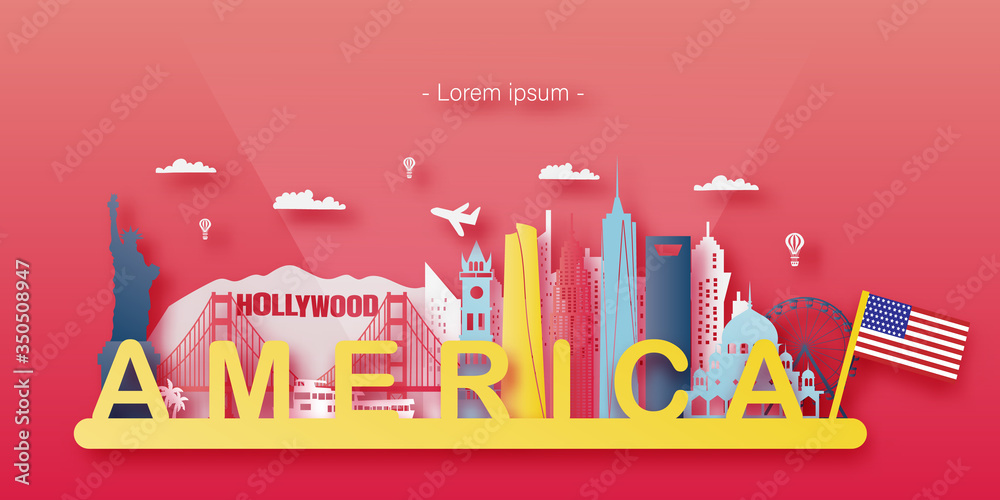 Φωτογραφία USA America Travel postcard, poster, tour advertising of world famous landmarks