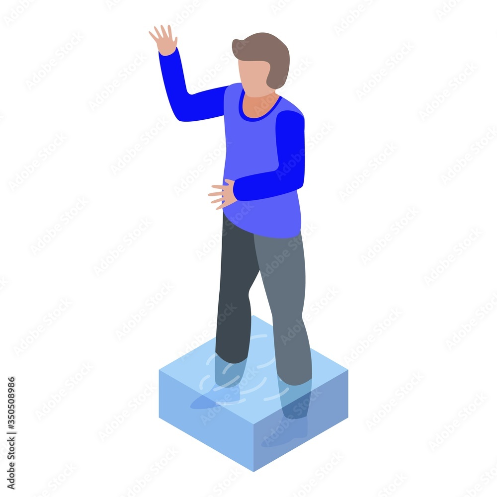 Kid in flood water icon. Isometric of kid in flood water vector icon for web design isolated on white background Kid in flood water icon. Isometric of kid in flood water vector icon for web design isolated on white background