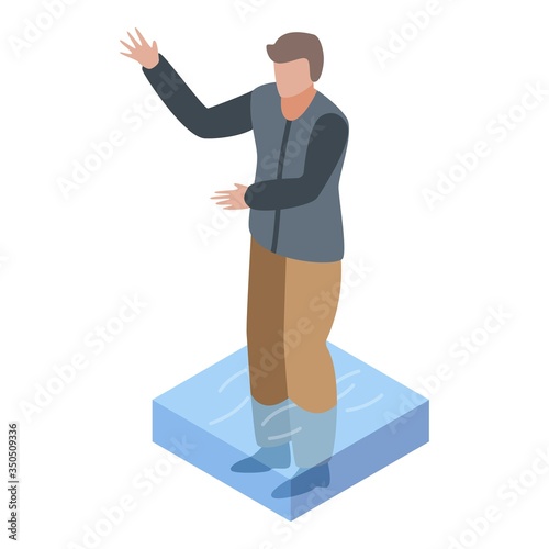 Flood man evacuation icon. Isometric of flood man evacuation vector icon for web design isolated on white background
