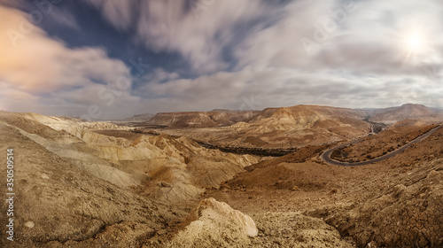Desert Negev. Cloudy night view, long exposure. Israel