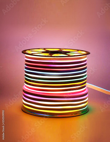 Flexible led tape neon flex in different colors on black background