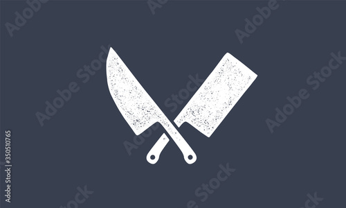 Set of butcher knives icons. Silhouette two butcher knives - Cleaver and Chef Knives. Logo template for meat business - farmer shop, market, butchery or design, label, sticker. Vector Illustration