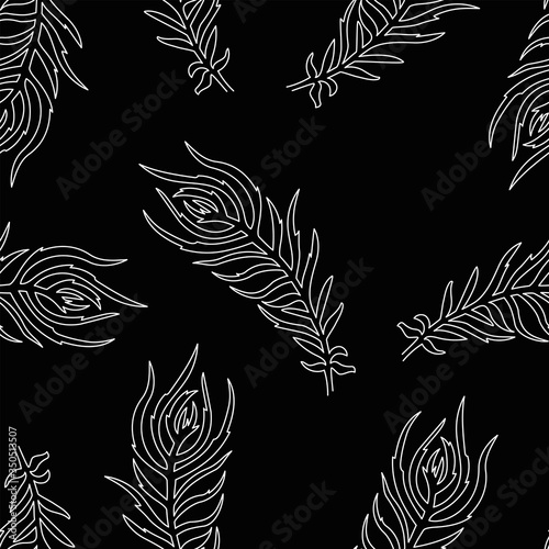 Wallpaper Mural Seamless pattern of bird feathers. Vector illustration on black background. Torontodigital.ca