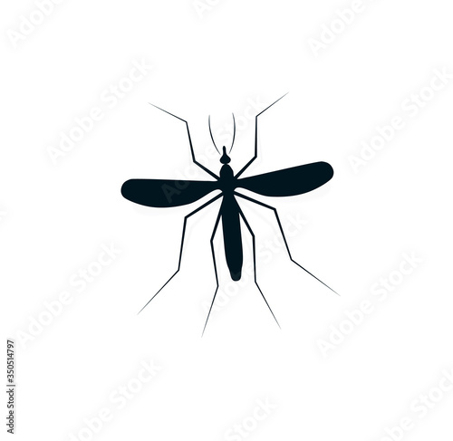 Anopheles mosquito logo. Dangerous bloodsucking insect logotype. Flying dengue disease carrier icon. Black and white infectious midge vector illustration.