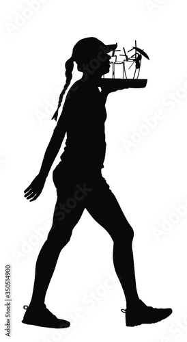 Waiter lady holding tray with order drinks for guests vector silhouette. Servant in restaurant taking orders. Worker in pub serve wine drinks for client. Barman woman. Cocktails and beverage.