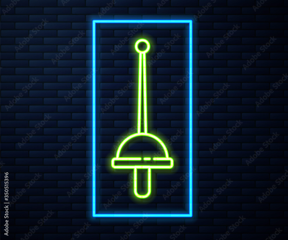 Glowing neon line Fencing icon isolated on brick wall background. Sport equipment. Vector Glowing neon line Fencing icon isolated on brick wall background. Sport equipment. Vector