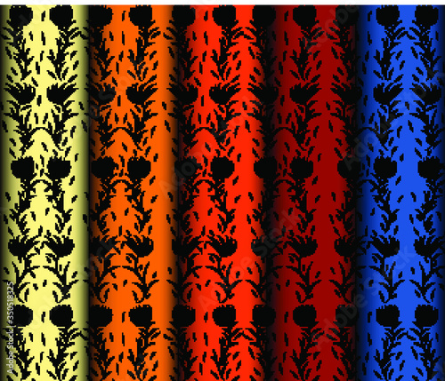 Vector image of colorful folded curtain with flowers 