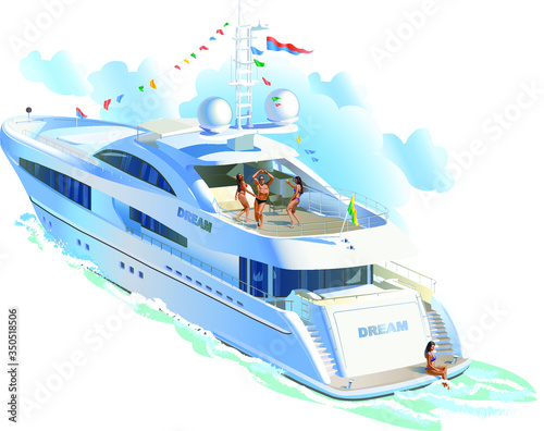 Color vector isolated illustration. Dancing Yacht. Sea party
