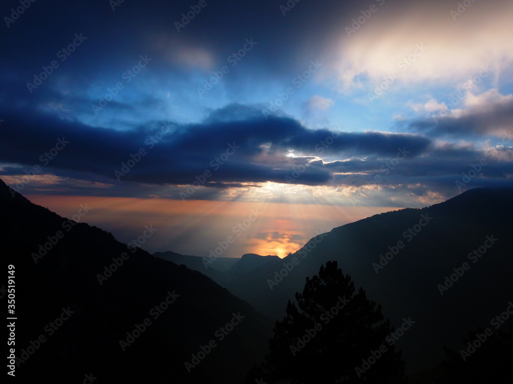 sunrise over the sea. view from a mountain