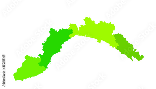 Liguria vector map silhouette vector illustration isolated on background. province in Italy. Liguria province with separated regions. photo