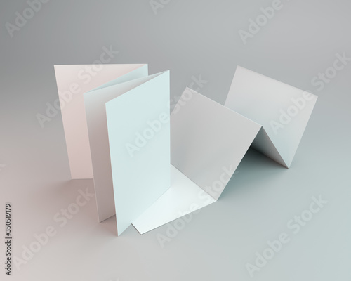 Blank white flyer, leaflet, brochure template. 3D rendering
