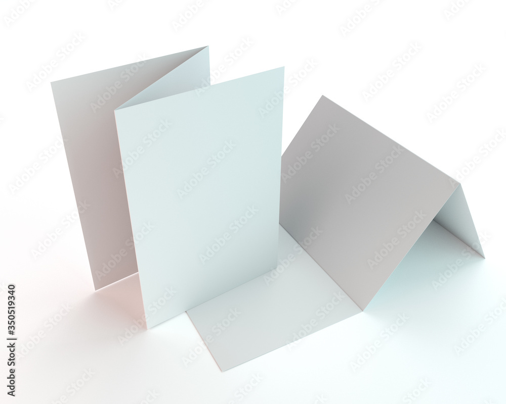 Blank white flyer, leaflet, brochure template. Isolated on white background. 3D rendering Blank white flyer, leaflet, brochure template. Isolated on white background. 3D rendering