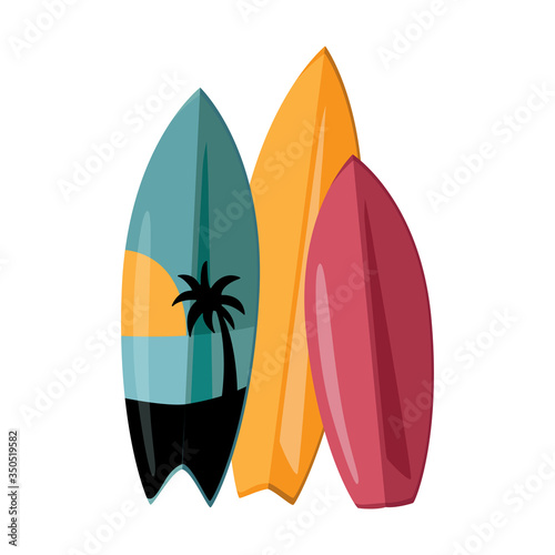Surfboards with different designs and sizes. Vector Illustration in cartoon style isolated on