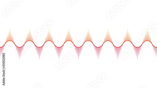 Musical equalizer, sound settings, digital graphics of sound track. Financial schedule, exchange monitoring, currency rate trends. Linear wide horizontal chart bar. Pulse vector isolated illustration.