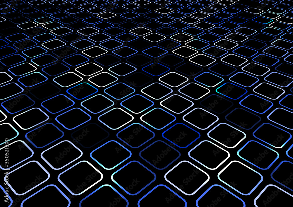 Abstract blue geometric square border rounded corner creative pattern perspective on black background Abstract blue geometric square border rounded corner creative pattern perspective on black background