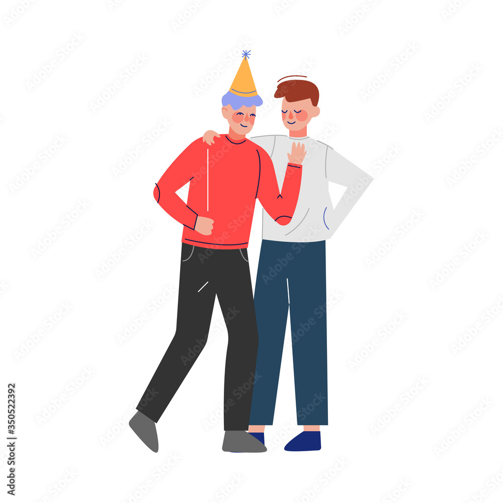 Happy Teen Boys Having Birthday or Festive Party Vector Illustration Happy Teen Boys Having Birthday or Festive Party Vector Illustration