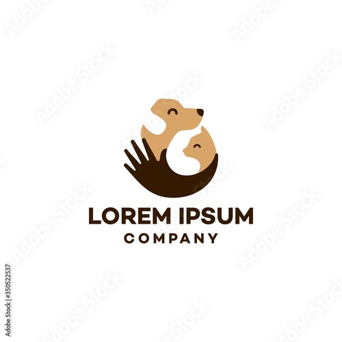 cat and dog logo with hand icon logo for pet care , animal defender illustration