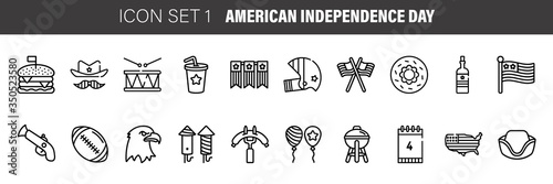 Independence Day thin line icon set, 4th july symbols collection, vector sketches, logo illustrations, american holiday decor signs linear pictograms package isolated on white background, eps 10