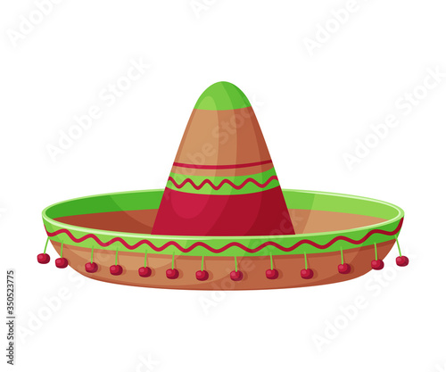 Sombrero Hat, Traditional Mexican Headdress, Retro Fashion Flat Vector Illustration