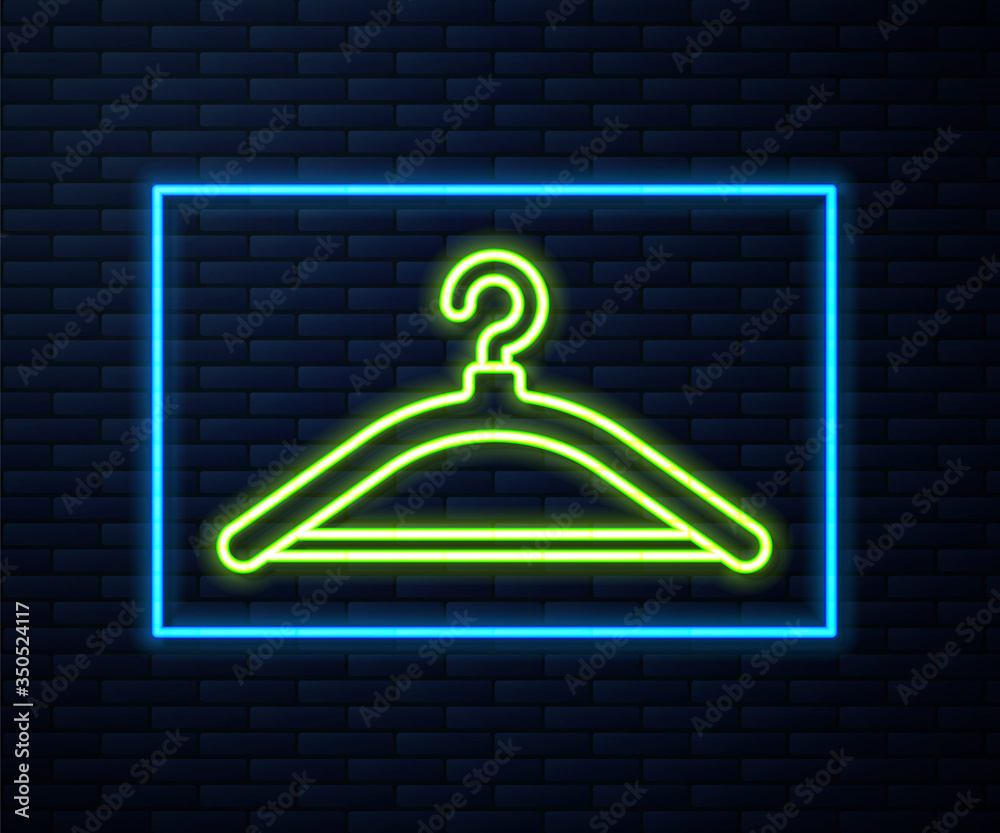 Glowing neon line Hanger wardrobe icon isolated on brick wall background. Cloakroom icon. Clothes service symbol. Laundry hanger sign. Vector Illustration Glowing neon line Hanger wardrobe icon isolated on brick wall background. Cloakroom icon. Clothes service symbol. Laundry hanger sign. Vector Illustration