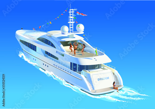 Color vector illustration. Dancing Yacht. Sea travel

