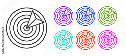 Black line Target sport icon isolated on white background. Clean target with numbers for shooting range or shooting. Set icons colorful. Vector Illustration