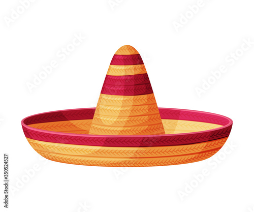 Mexican Sombrero Hat, Traditional Headdress, Retro Fashion Flat Vector Illustration