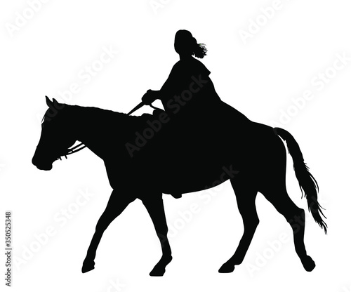 Medieval princess riding horse vector silhouette illustration isolated on white background. Girl in cloak ride horse. Attractive woman enjoy in countryside riding. Noble aristocratic lady on horseback