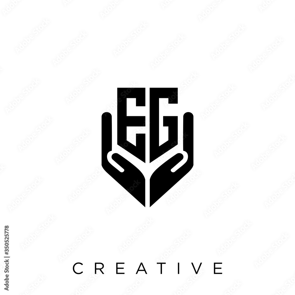 Fototapeta premium eg shield hand logo design vector icon