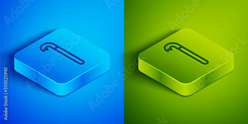 Isometric line Crowbar icon isolated on blue and green background. Square button. Vector Illustration