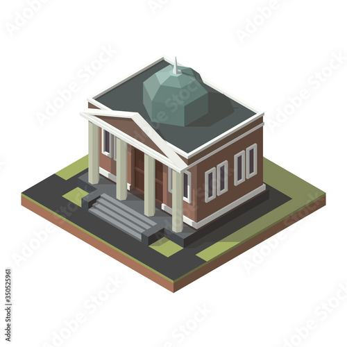 Vector isometric mayoralty, city hall, town hall, city administration. City bank illustration.