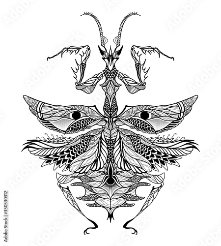 Mantis tattoo. psychedelic, zentangle style. vector illustration
