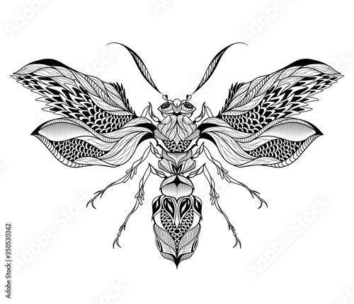 Bee / Wasp tattoo. psychedelic, zentangle style. vector illustration