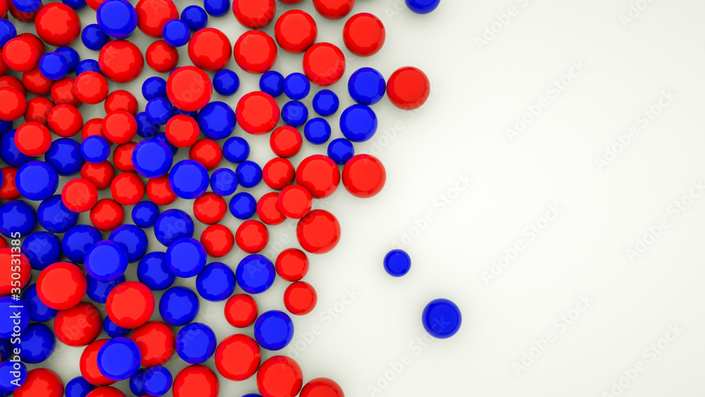 red and blue glossy spheres on a white background. 3d render illustration