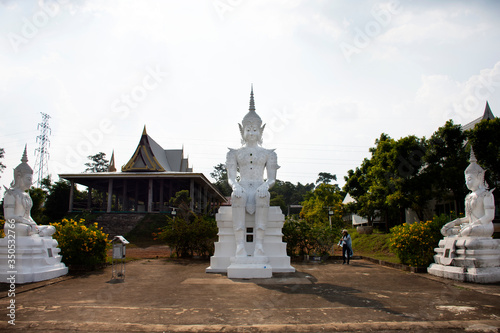 Art buddha statue image of Wat Phra Buddhabat Nam Thip temple for thai people and foreign travelers travel visit and respect praying at Phu Phan city in Sakon Nakhon, Thailand