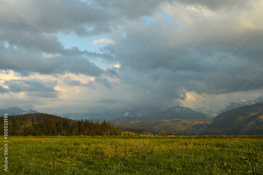 Poland Tatra Podhale. Spring in the mountains. Mountain view.