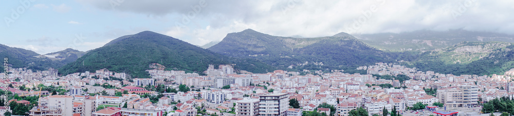 Budva city Montenegro panoramic photo from above