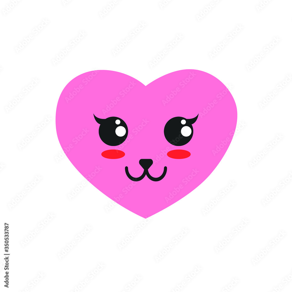 Vector flat cartoon cute pink heart with face isolated on white background Vector flat cartoon cute pink heart with face isolated on white background